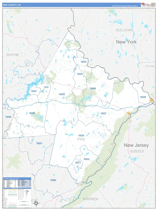 Pike County, PA ZIP Code Wall Map, Business Reference style