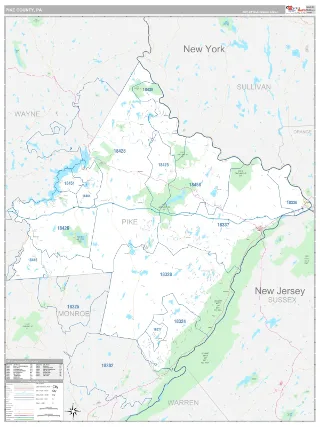 Pike County, PA Classic style ZIP Code wall map