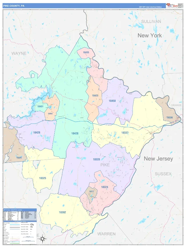 Pike County, PA ZIP Code Wall Map, ColorCast style