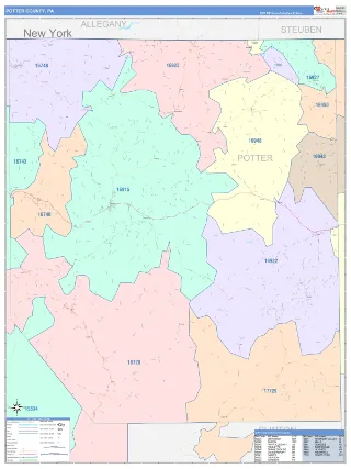Potter County, PA ColorCast style ZIP Code wall map