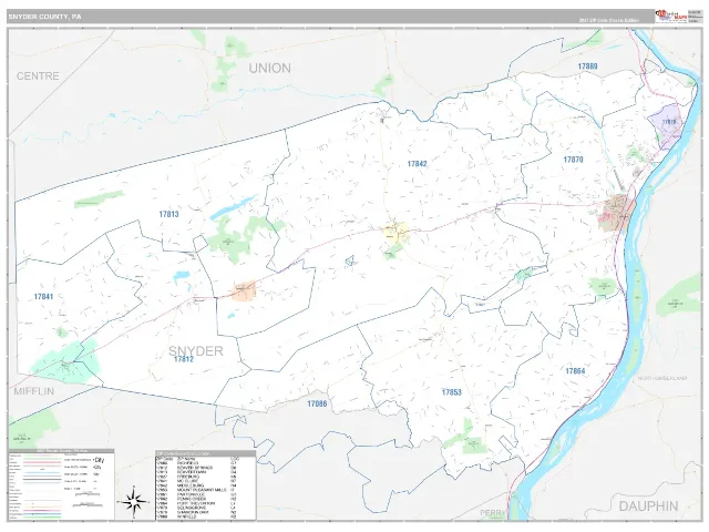 Snyder County, PA ZIP Code Wall Map, Classic style