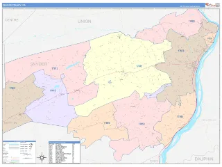 Snyder County, PA ColorCast style ZIP Code wall map