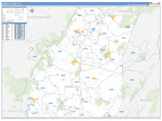 Somerset County, PA Business Reference style ZIP Code wall map