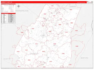 Somerset County, PA RedLine style ZIP Code wall map