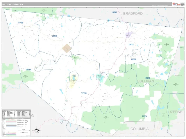 Sullivan County, PA ZIP Code Wall Map, Classic style