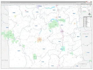 Tioga County, PA Classic style ZIP Code wall map