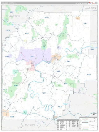 Venango County, PA Classic style ZIP Code wall map