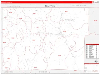 Warren County, PA RedLine style ZIP Code wall map