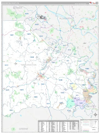 Washington County, PA Classic style ZIP Code wall map