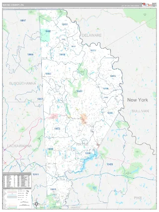 Wayne County, PA Classic style ZIP Code wall map