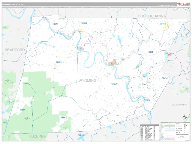Wyoming County, PA ZIP Code Wall Map, Classic style