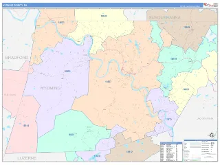 Wyoming County, PA ColorCast style ZIP Code wall map