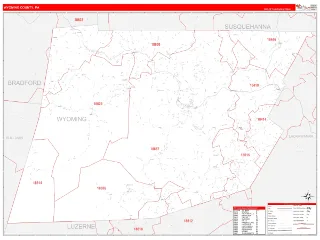 Wyoming County, PA RedLine style ZIP Code wall map
