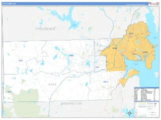 Kent County, RI Business Reference style ZIP Code wall map