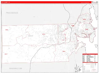 Kent County, RI RedLine style ZIP Code wall map