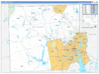 Providence County, RI Business Reference style ZIP Code wall map