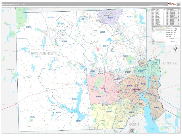 Providence County, RI ZIP Code Wall Map, Classic style
