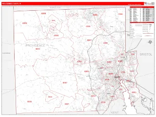 Providence County, RI RedLine style ZIP Code wall map