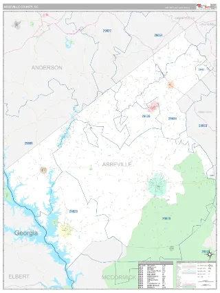 Abbeville County, SC Classic style ZIP Code wall map