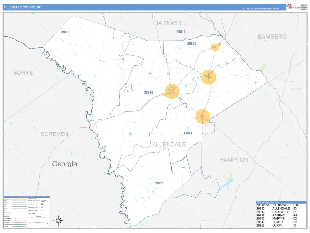 Allendale County, SC ZIP Code Wall Map, Business Reference style