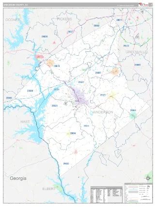 Anderson County, SC Classic style ZIP Code wall map