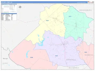 Barnwell County, SC ColorCast style ZIP Code wall map