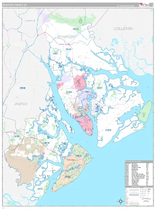 Beaufort County, SC Classic style ZIP Code wall map