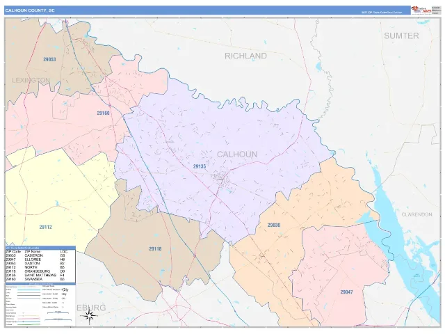 Calhoun County, SC ZIP Code Wall Map, ColorCast style