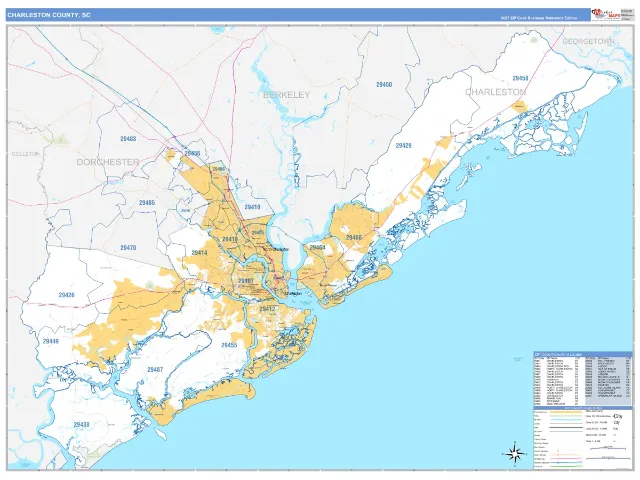 Charleston County, SC ZIP Code Wall Map, Business Reference style