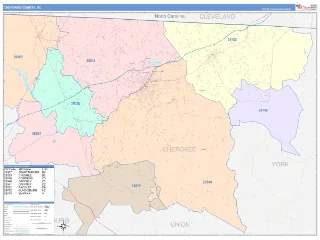Cherokee County, SC ColorCast style ZIP Code wall map