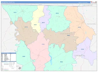 Chesterfield County, SC ColorCast style ZIP Code wall map