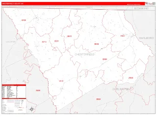 Chesterfield County, SC RedLine style ZIP Code wall map