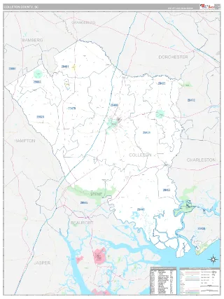 Colleton County, SC Classic style ZIP Code wall map