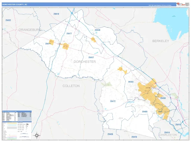 Dorchester County, SC ZIP Code Wall Map, Business Reference style