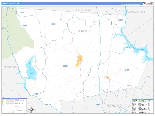 Fairfield County, SC ZIP Code Wall Map, Business Reference style