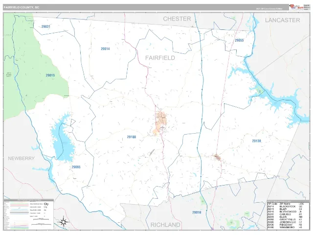 Fairfield County, SC ZIP Code Wall Map, Classic style