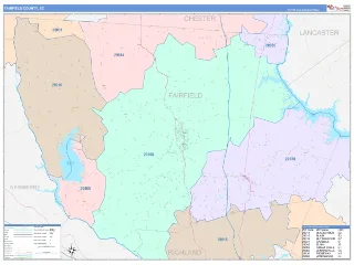 Fairfield County, SC ColorCast style ZIP Code wall map