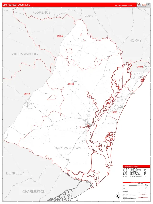 Georgetown County, SC ZIP Code Wall Map, RedLine style