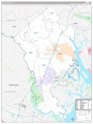 Jasper County, SC Classic style ZIP Code wall map