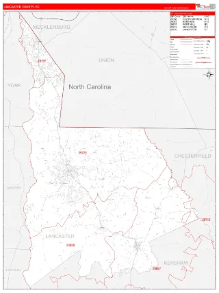 Lancaster County, SC RedLine style ZIP Code wall map