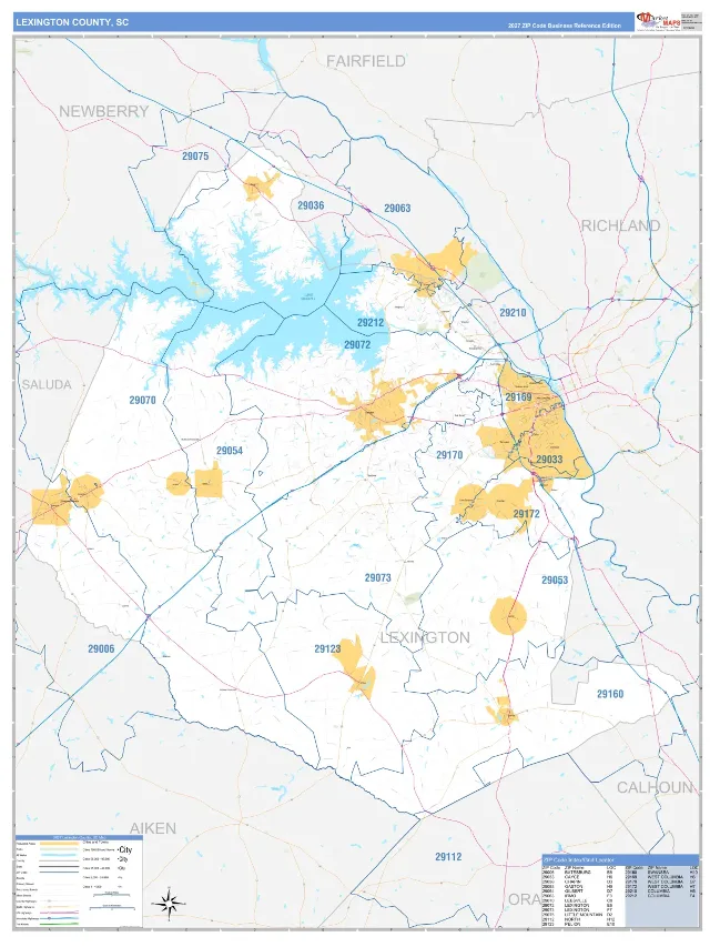 Lexington County, SC ZIP Code Wall Map, Business Reference style
