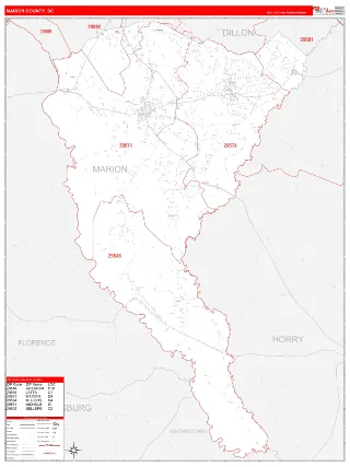 Marion County, SC RedLine style ZIP Code wall map