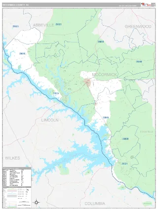 McCormick County, SC Classic style ZIP Code wall map