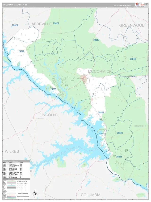McCormick County, SC ZIP Code Wall Map, Classic style