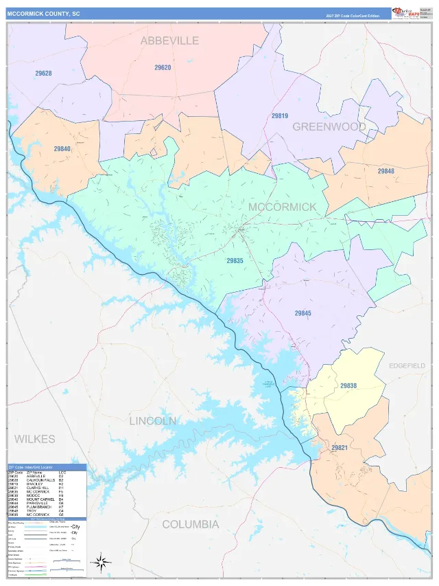 McCormick County, SC ZIP Code Wall Map, ColorCast style