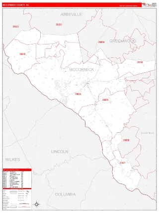 McCormick County, SC RedLine style ZIP Code wall map