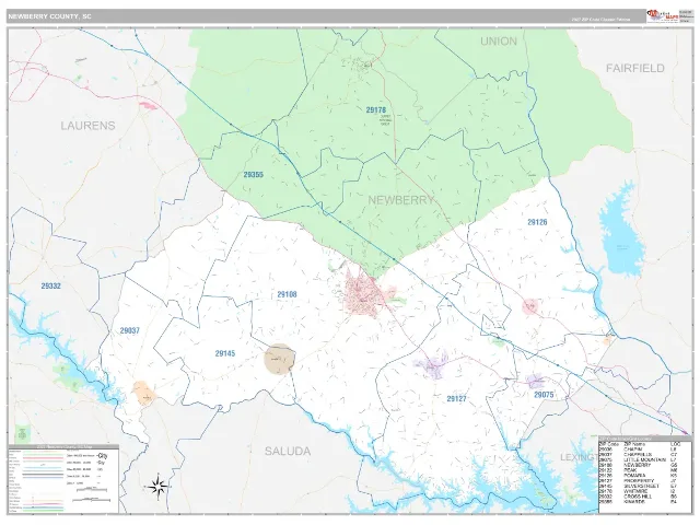 Newberry County, SC ZIP Code Wall Map, Classic style