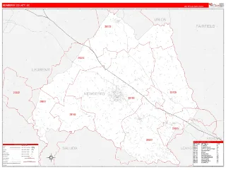Newberry County, SC RedLine style ZIP Code wall map