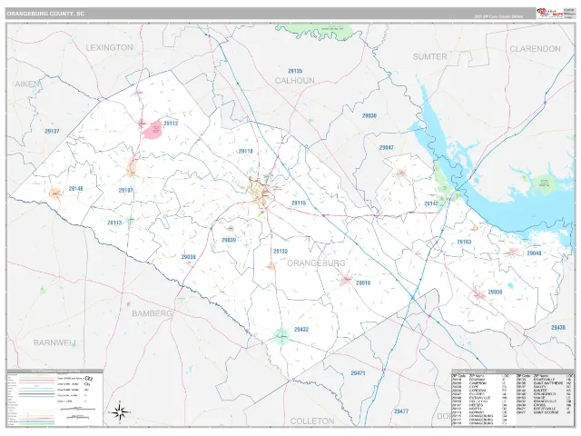 Orangeburg County, SC ZIP Code Wall Map, Classic style
