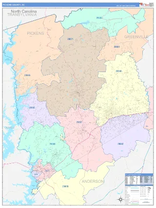 Pickens County, SC ColorCast style ZIP Code wall map